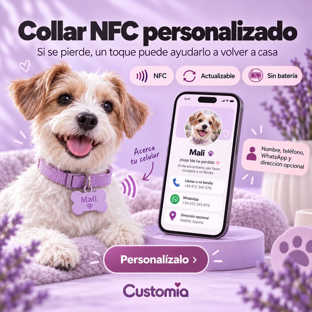 Collar NFC personalizado para mascota